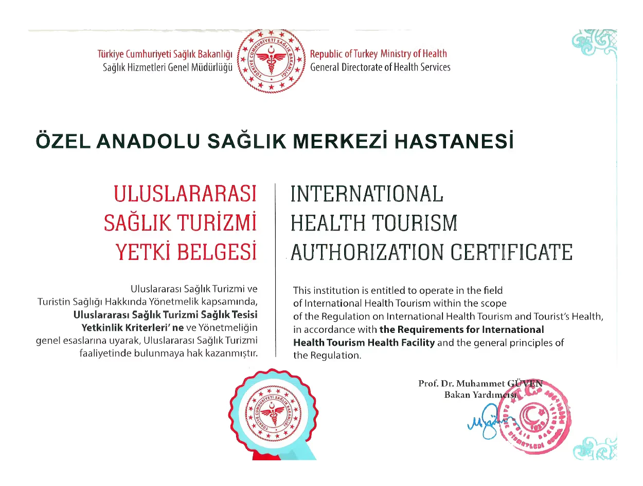 Certificat d’autorisation de tourisme médical international — Ministère de la Santé de Turquie